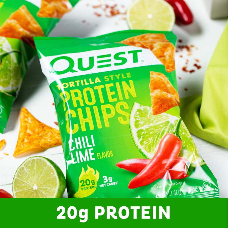 Quest Nutrition Chili Lime Tortilla Style Protein Chips, 20g Protein,