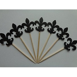 Black Fleur De Lis Cupcake Toppers - Party Picks - Food Picks (Set of 24)