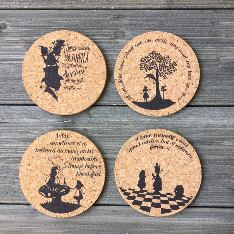 Alice in Wonderland Quotes Cork Coaster Set of 4