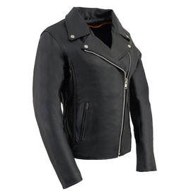 Milwaukee Leather LKL2710 Women's Classic Black Braided Motorcycle Jacket with Studded Back - X-Large