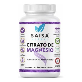 Citrato Magnesio 120 Cápsulas 500 Suplemento Alimenticio Alta Biodisponibilidad Saisa Herbal Apoyo Sueño Energía Vitalidad