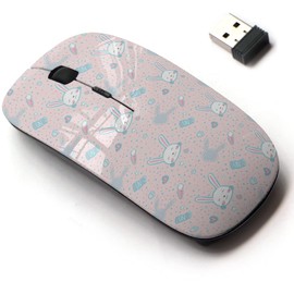 2.4G Wireless Mouse with Cute Pattern Design for All Laptops and Desktops with Nano Receiver - Cute Doodle Bunny