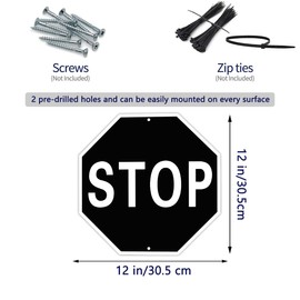 Classic Black STOP Road Sign Decor - 12x12 inch UV-Printed Aluminum Ultra Durable Indoor/Outdoor Wall Decoration, Unique Accent for Home, Garage, Bar