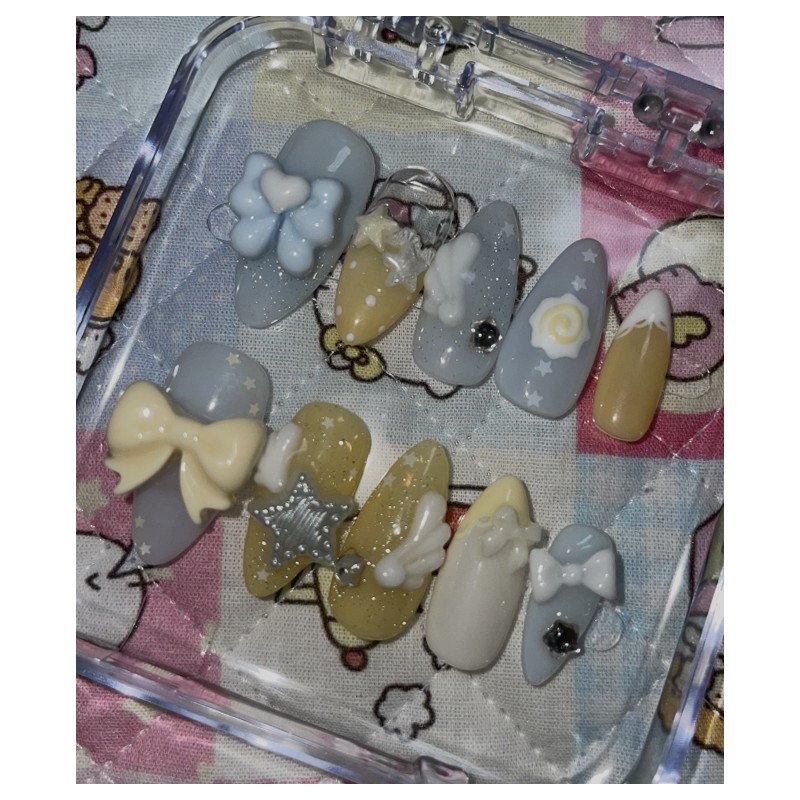 Blue Lemon Sorbet Handmade Nail Tips - Oval / 블루