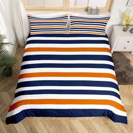 Stripe Art Bedding Set Twin Size for Kids Boys Bedroom,Blue and Orange Bed Duvet Cover Set,Modern Simple Comforter Cover Stripes Decor 2 Pieces 1 Duvet Cover with 1 Pillowcase No Comforter