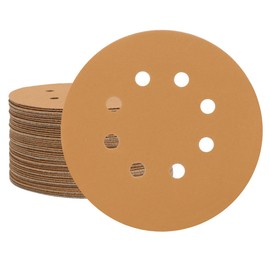 SUPBICCO 5 Inch 8 Hole Sanding Discs Hook and Loop, 50 PCS 320 Grit Sand Paper Disc for Random Orbital Sander, Gold Sandpaper Pads for Automotive and Woodworking