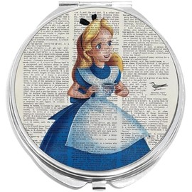 NewCharms Alice in Wonderland Tea Party Book Compact with Mirrors - Perfect Pocket and Purse Size Folding Mirror for Applying Make Up Anywhere