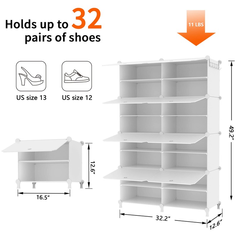 AWTATOS Shoe Rack, 8 Tier Shoe Storage Cabinet with Door,