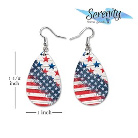 4th of July USA Dangle Earrings Set | Cute Girls Womens Jewelry Earings | Double Sided Print | Holiday Gifts | Independence Day Summer Decorations | Gnome Tie Dye Flag Red White Blue Patriotic