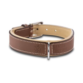 Jack & Russell Amy Premium Dog Collar - Genuine Leather Collar with Original J&R Stamp, Robust and Elegant (M, Brown/Beige)
