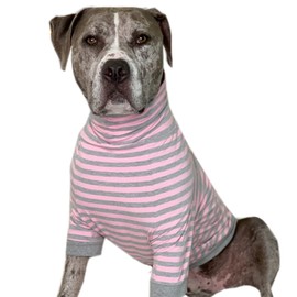 Tooth & Honey Big Dog/Stripe Shirt/Pullover/Full Belly Coverage/for Big Dogs/Pitbull Shirt/Pink and Grey