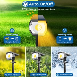 Peasur 2 Pack Solar Spot Lights Outdoor, Solar Spotlights Outdoor Waterproof 2-in-1 Auto On/Off Solar Landscape Lighting for Outside Yard Wall Garden Pathway(Warm White)