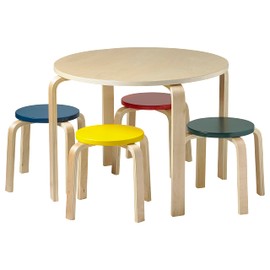 ECR4Kids Bentwood Round Table and Stool Set, Kids Furniture, Assorted, 5-Piece