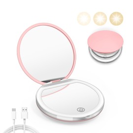 Kakuje Kakuje Compact Mirror with Light, 1X/3X Magnification LED Pocket Mirror with USB Data Cable,Mini Mirror for Purse, Pocket,Travel and Present (Pink)