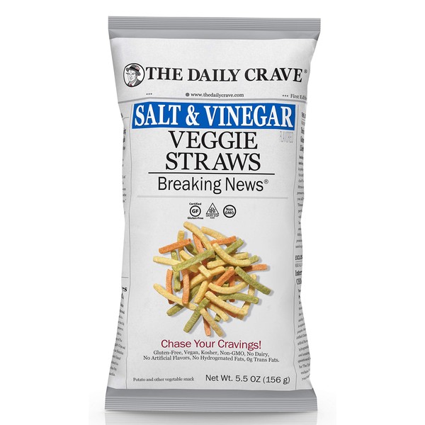 The Daily Crave Veggie Straws, Crunchy Veggie with Salt & Vinegar, 5oz (Pack Of 8) Gluten-Free, Non-GMO, Kosher, Crunchy, Vegan