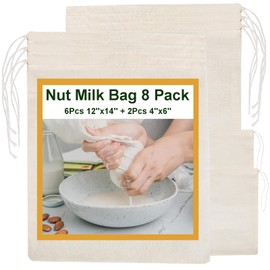 8 Pack Nut Milk Bags Large - Bojuzhi Updated Cotton Cheesecloth Bags for Straining, Nut Bags Strainer for Almond Milk Yogurt Juice Tea