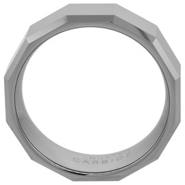 Sabrina Silver Tungsten Carbide 8 mm Faceted Flat Wedding Band Ring Large Square Patterns Beveled Edges Size 10.5