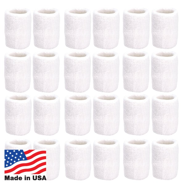 Unique Sports Athletic Performance Team Pack of 24 Wristbands (12 pair), White