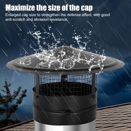 12In Chimney Cap,6/7/8/10 Inch Adjustable Stainless Steel Chimney Cap,304 Steel Round Rain Cover with Mesh Screen,Universal Cone Top Roof Cap for Wood/Oil Stove Vent,Weatherproof & Easy Installation