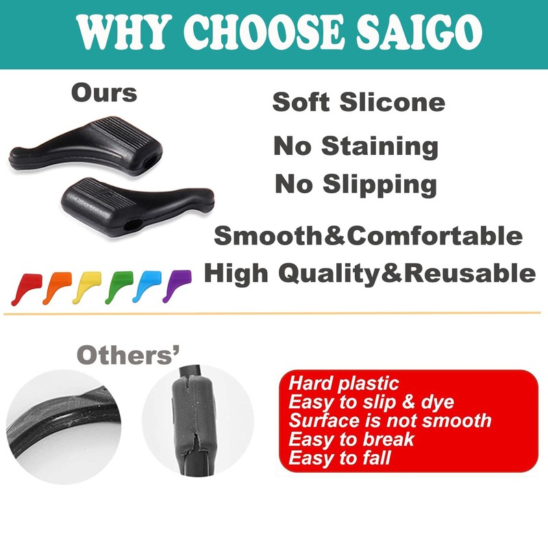SAIGO Anti-slip Ear Hooks Holder Eyeglasses Retainers Silicone Glasses Temple