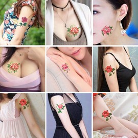 Yesallwas TATOO Tattoo Stickers, Roses, Butterflies, Flowers, Set of 66, Tattoo Stickers, Body Stickers, Waterproof, For Kids, Women, Easy to Apply to Arms, Legs, Body, Chest, Shoulder, Back