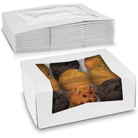 MT Products Beautiful White Bakery Box Unique Auto Popup Feature And Clear Window For Product Visibility - Size 9" x 7" x 3 1/2" - Keep Donuts, Cookies, Muffins Safe (15 Pieces)
