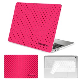 Seorsok Compatible with MacBook Air 13 Inch Case 2022 2021 2020-2018 Release A1932 A2179 M1 A2337 Touch ID,Premium Cream Textured Black Polka Dot Plastic Hard Shell Case with Keyboard Cover,Hot Pink
