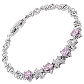 Riva Tennis Bracelet [18 cm/7 Inch] with Round Cut Gemstone Cubic Zirconia CZ [6 Colours Available] in 18K White Gold Plated, Simple Modern Elegance, Brass, Cubic Zirconia