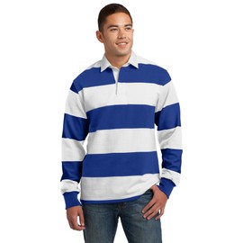 SPORT-TEK Classic Long Sleeve Rugby Polo ST301, True Royal/White, Medium