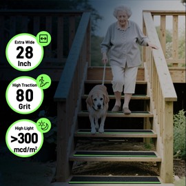 LifeGrip Anti Slip Traction Treads with Glow in Dark Stripe (10-Pack), 4" X 28", Best Grip Tape Grit Non Slip, Outdoor Non Skid Tape, High Traction Friction Abrasive Adhesive for Stairs Step