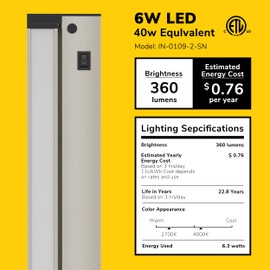 GETINLIGHT 12-inch Swivel LED Under Cabinet Lighting, 2 Color Levels, 2700K/4000K, Dimmable with Wall Dimmers, Plugged-in Only, Brushed Nickel Finish, IN-0109-2-SN