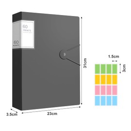 A4 Display Folders, 60 Pockets Display Book Folders with Plastic Sleeves, Folders with Plastic Pockets & Safety Rope Presentation Folder Project Folders or School & Offices Business (Black)