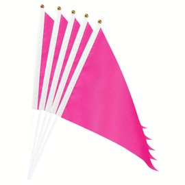 MECCANIXITY Pink Flag Stick Hand Held Small Mini DIY Flag Banner 11.8 Inch x 7.8 Inch Triangle for Festival Events Party Decoration Pack of 12