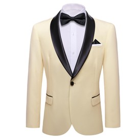 Barry.Wang Men's Blazer Velvet Suit Bowtie Handkerchief Cufflink Brooch Set Lapel One Button Tuxedo Party Wedding Suit Jacket Off white S-3XL