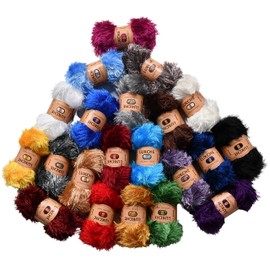 LUKCHE Lukche Eyelash Fun Fur Yarn Premium 100% Polyester 164 Yds (150 Mt), 3.53 Oz (100 Gr) Colorful Crochet Yarn D?y Hand Knitting. (Black, 1 Skein)