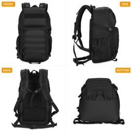 HUNTVP 25L Tactical Rucksack Military Backpack Mens Backpacks Travel Ruck sacks Adult Men, Molle Army Pack Rucksacks Laptop Backpacks for Hiking Camping Trekking Hunting Traveling (Black-25L)