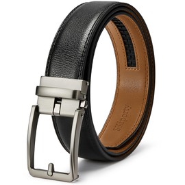 SKiporty Black Mens Belt Ratchet Belts Dress Casual Leather Belt for Men With Slide Adjustable Click Buckle Gifts Box