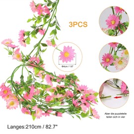 Pack of 3 Artificial Flower Garland, Daisy Garland Decoration, Pink Artificial Flowers, Flower Garland, Daisy Vine Hanging Artificial Plant for Wedding Arch, Door Arrangement, Decoration