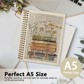 FLVGE Vintage Spiral Journal Notebook, Vintage Book Floral Journal, Cottagecore Notebook Journal for Work Office School Student Teacher,Hardcover Spiral Notebook, 5.5x8.3