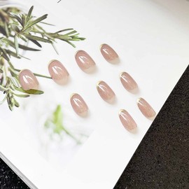 SINLOV 24pcs False Almond Nails Glitter Pink Print on False Nails Long Artificial Finger Nails Full Cover False Nails for Women and Girls