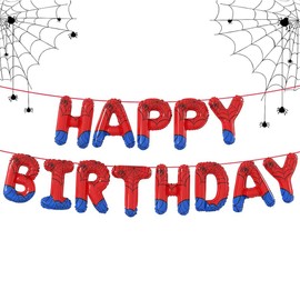 Spider Theme Happy Birthday Balloons Letters Party Decorations Happy Birthday Banner Balloons Party Decorations Supplies for Boy or Girl