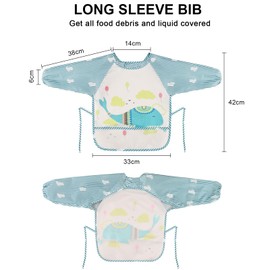 Vancle Baby Bibs with Sleeves, Waterproof Long Sleeve Bib Unisex Feeding Bibs Apron for Infant Toddler (Blue Whale)
