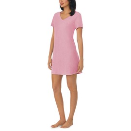 Nautica Women's Sleepwear Cotton Jersey Knit V-Neck Sleep Shirt Dress (Regular and Plus Size) - Heather Pink, Small