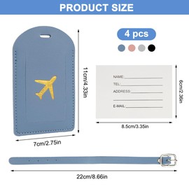 Pack of 4 Leather Suitcase Tags, Leather Luggage Tags, Suitcase Tags with Address Label, Suitcase Tag with Privacy Cover, PU Suitcase Tag, for Business Trip, Couples, Wedding, Travel Gift