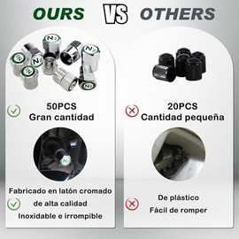 STAYOUNG 50PCS Tapones de Válvula de Latón Cromado con Símbolo de Nitrógeno N2, Tapones Antipolvo para Válvulas de Neumáticos para Coches, Motos, Bici