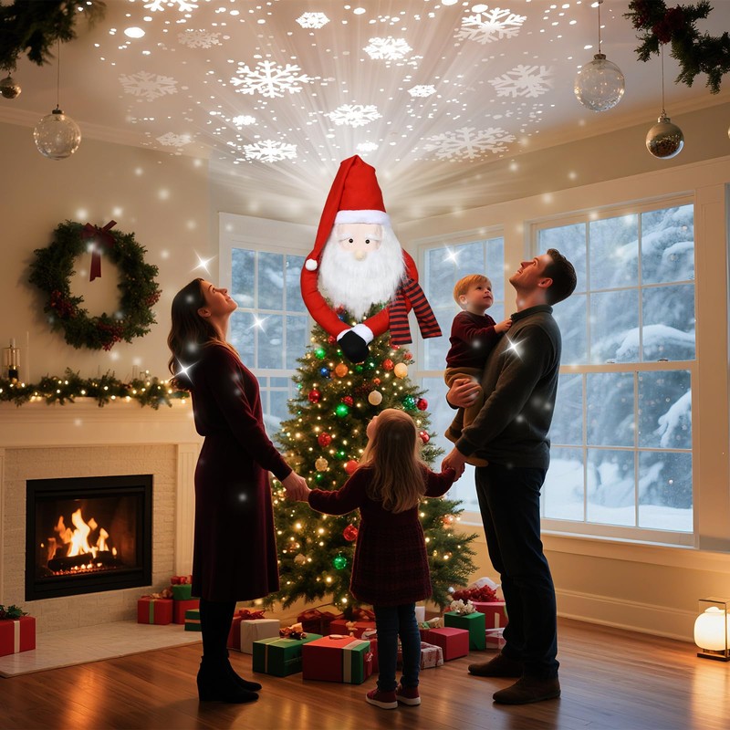 Christmas Santa Claus Tree Topper with Snowflake Projector Light, Rotating