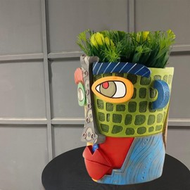 TOZLU Picasso Brutalist Abstract Beauty Face Flower Pot Ornaments Abstract Face Flower Pots Abstract Head Planter Pots Container Colorful Face Art Abstract Resin Flower Pot (Modern Big)