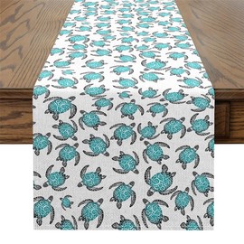 Feelyou Kids Sea Turtle Table Runner 72x13 Inch Ocean Home Kitchen Dining Decor for Living Room Dresser Scarfs for Blue and Black Reptile Tortoise Decorations Indoor Outdoor Party Supply Coastal