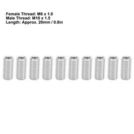 Fafeicy Pack of 10 20 mm repair nuts, 303 stainless steel thread extension reduction sleeve conversion kit, M6 x 1.0 female thread and M10 x 1.5 male thread