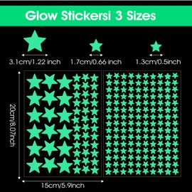 Shimmeroo 354Pcs Glow in The Dark Star Stickers,Glow Stars for Ceiling and Wall Decal Green Star Wall Stickers for Bedroom Ceiling Decals Party Birthday Decoration Gifts